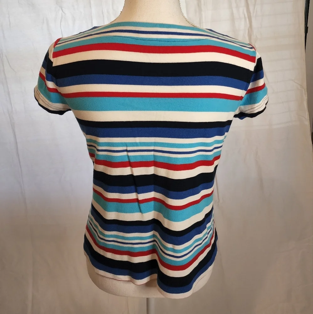 CHAPS Women's Stripped Lace Up Tee - Picture 5 of 11